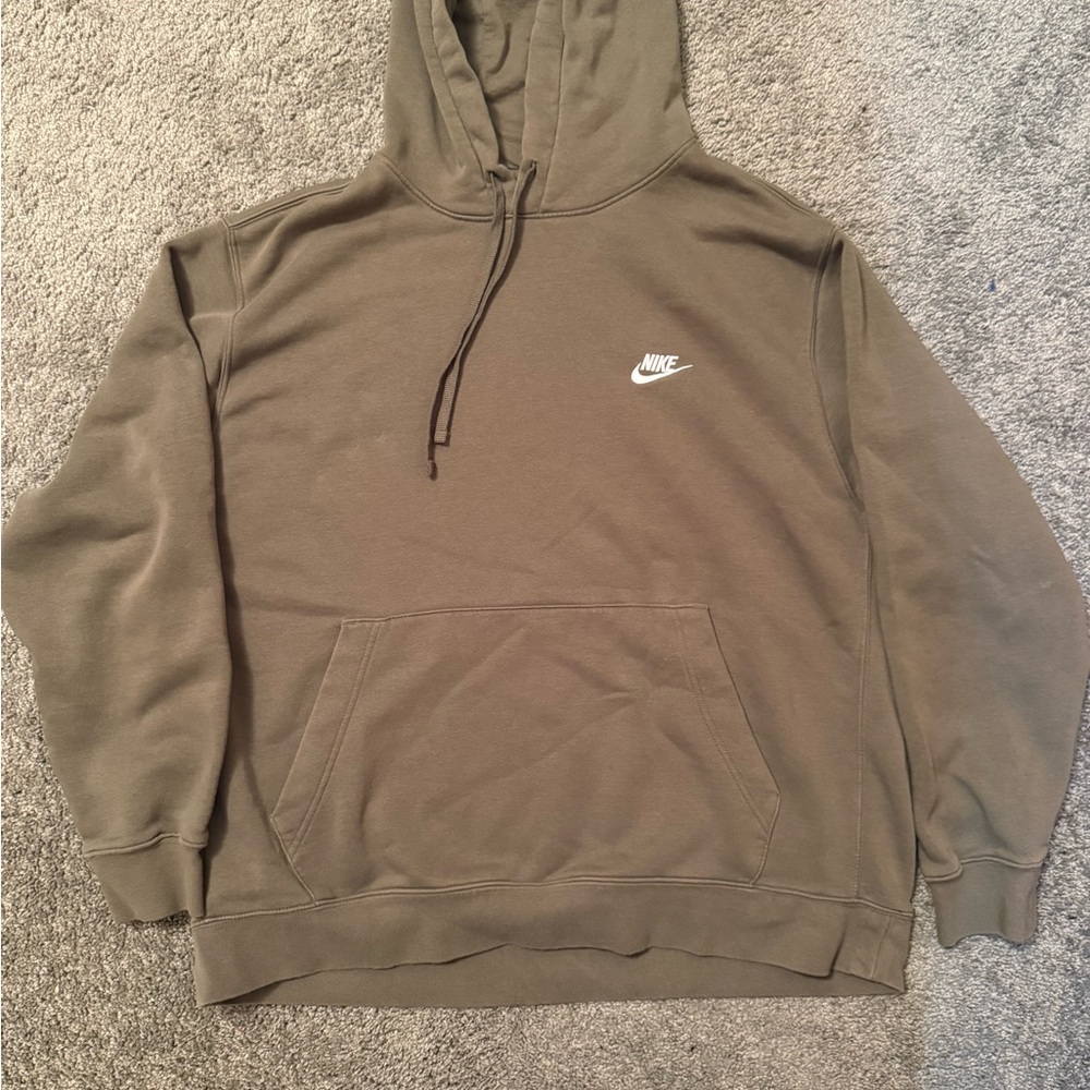 Nike Olive Green Pullover Hoodie with White Swoosh